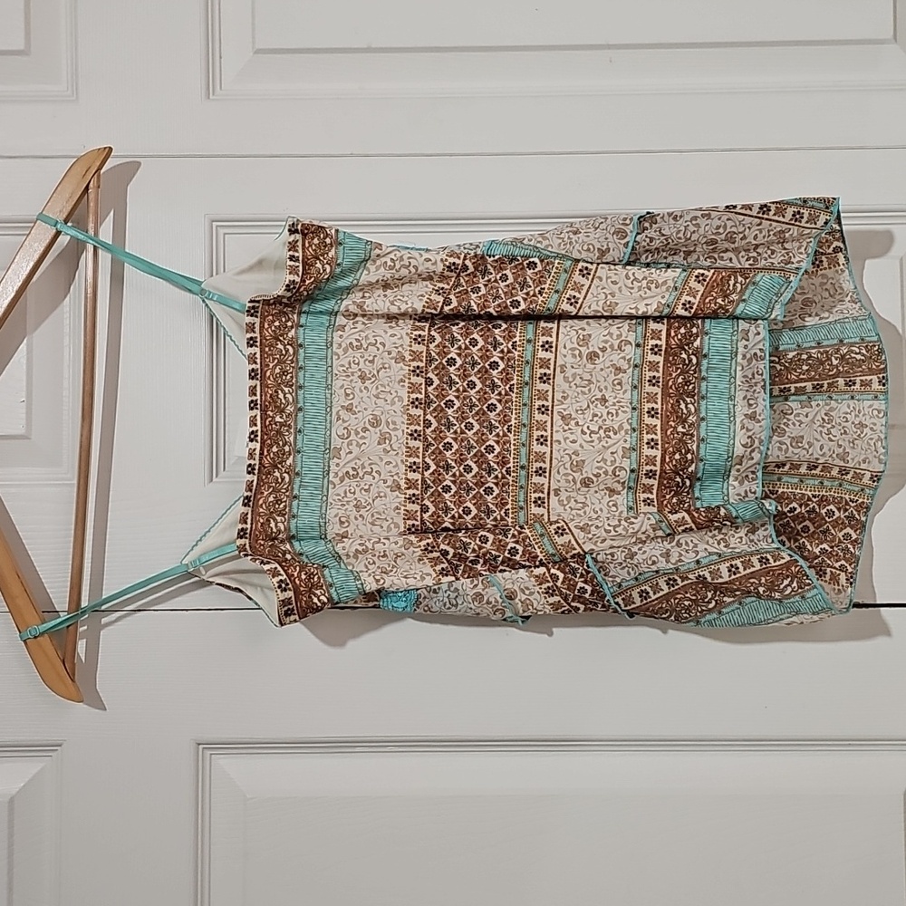 🤎 Maurices Boho Patchwork Camisole Tank – Turquoise & Brown – M - Picture 4 of 4